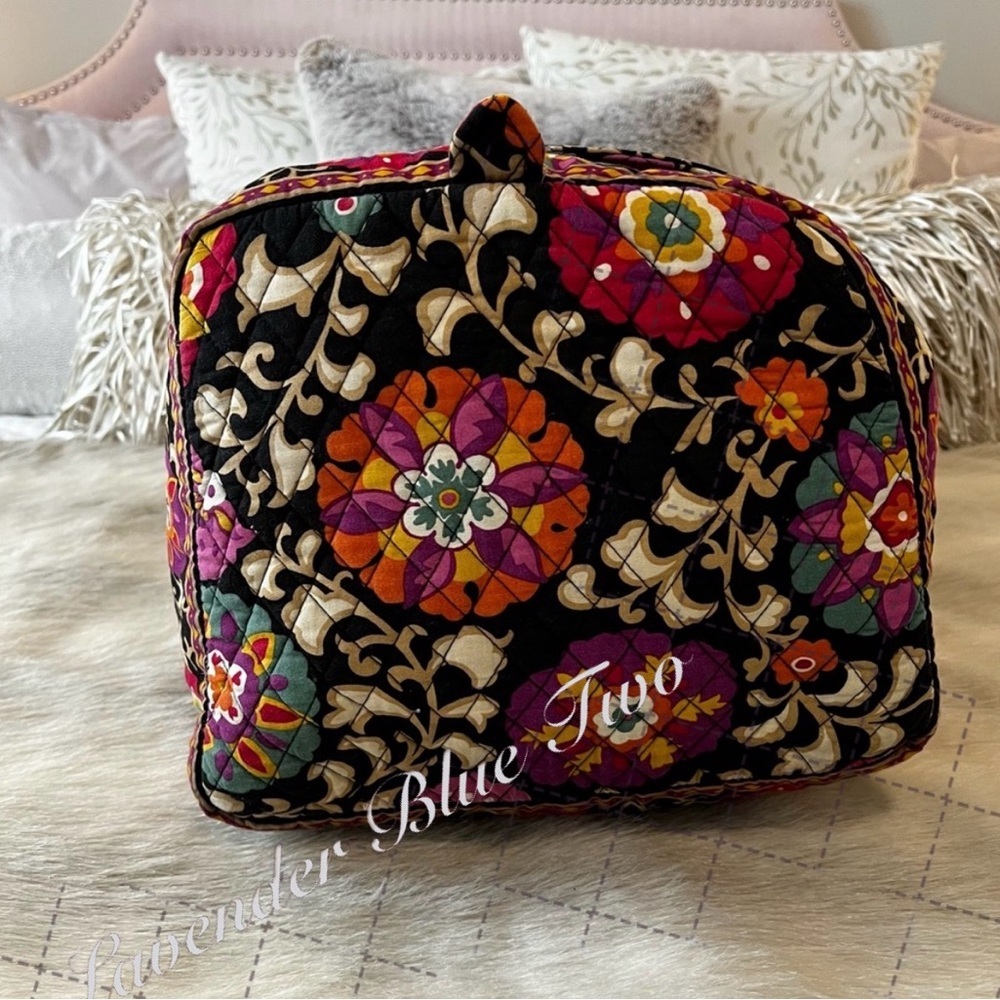 VERA BRADLEY Suzani XL 2011 Duffle Bag Black Purple Gold Floral Y2K Travel Quilt - Picture 8 of 13